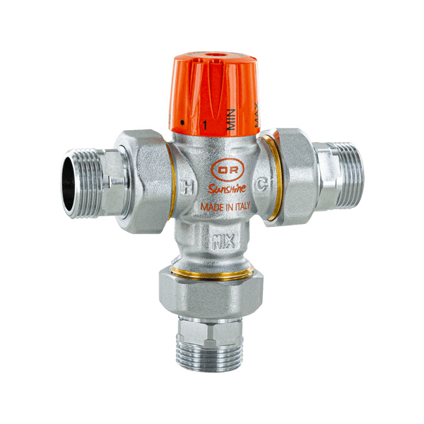 Ρυθμιζόμενη θερμοστατική βαλβίδα ανάμειξης για ηλιακά συστήματα με αποσυναρμολογούμενα εξαρτήματα